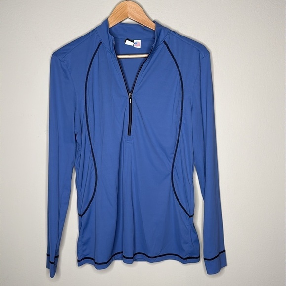 FITS Riding Sun Shirt Long Sleeve Half Zip Top in Blue Women's Size XL - Picture 1 of 8